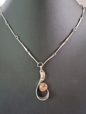 Sterling Silver Swirl Necklace with Pink Jasper By Artisan Felice